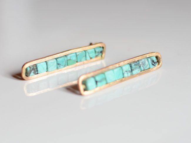 Turquoise Gold Matchstick Earrings