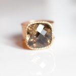 Smokey Quartz Cushion Set Gold Ring