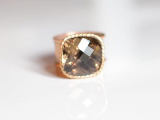 Smokey Quartz Cushion Set Gold Ring