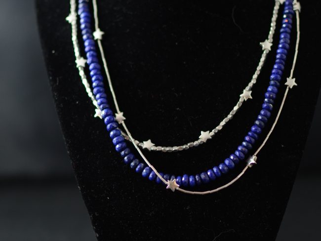Lapis Lazuli and Sterling Silver Tri-Strand Star Necklace