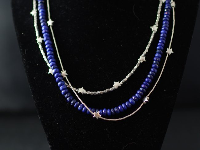 Lapis Lazuli and Sterling Silver Tri-Strand Star Necklace