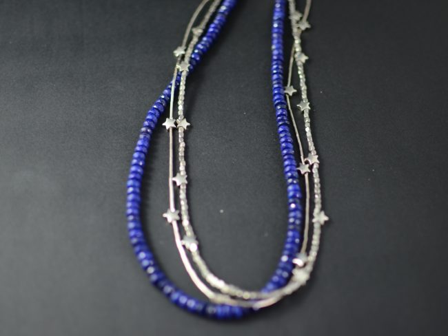 Lapis Lazuli and Sterling Silver Tri-Strand Star Necklace