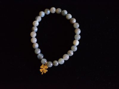 Labrodite Stretch Bracelet with Four Leaf Clover Charm
