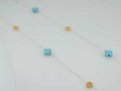 Turquoise Cross and Hammered Gold Disc Necklace