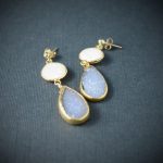 Mother of Pearl and Grey Quartz Druzy Drop Earrings