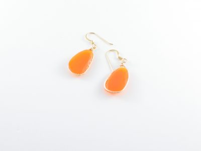 Oval Orange Chalcedony Gold Earrings