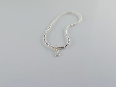 Silver Bead Stretch Bracelet with Initial Charm